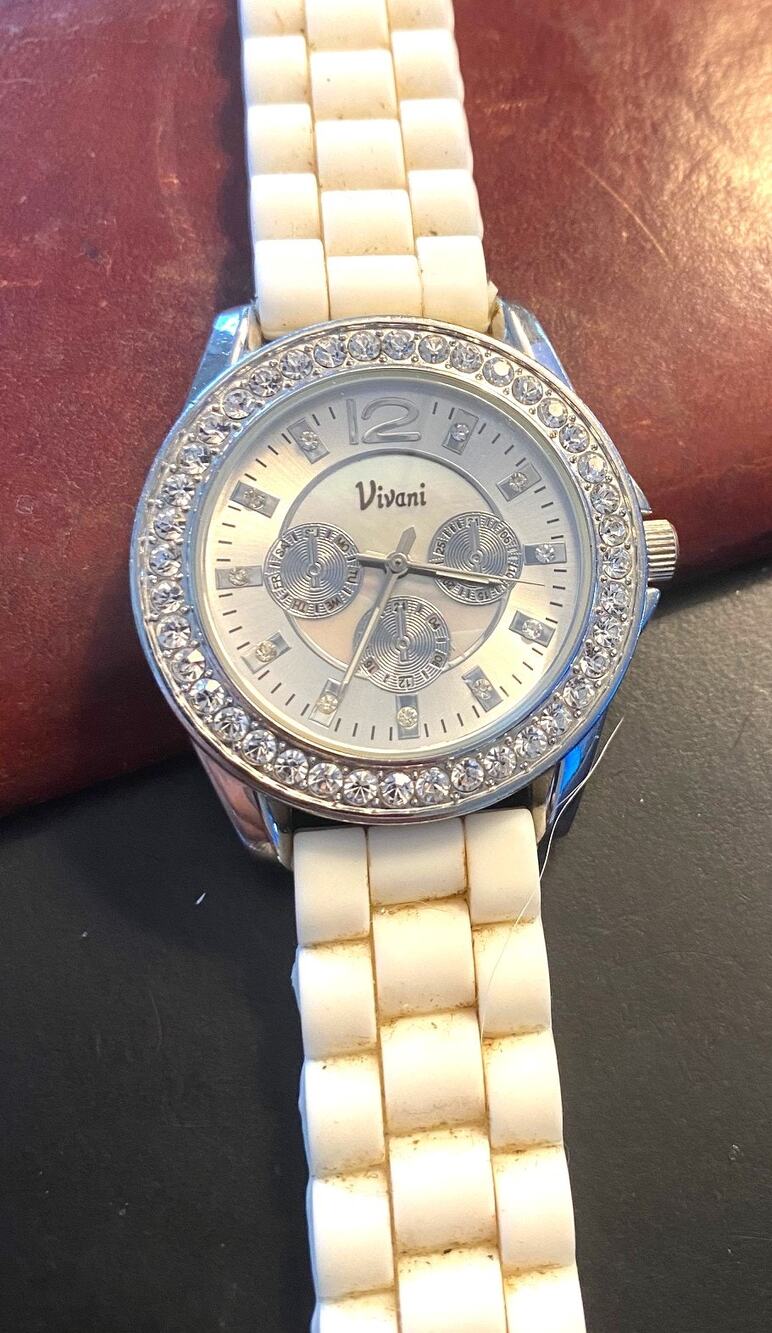 Women's 40mm Silver Tone Vivani Watch with Crystal Accents, Poly Band